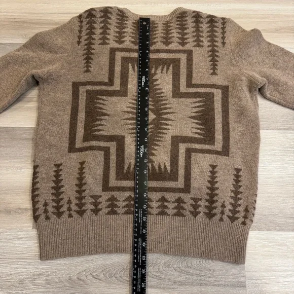 Pendleton Harding Southwestern Geometric Tan Brown Wool Sweater Women’s Medium - Picture 7 of 9